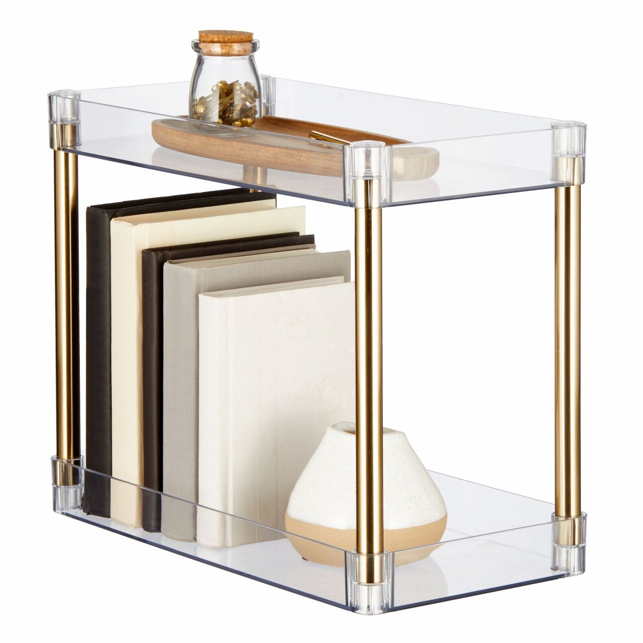 mDesign Slim 2-Tier Household Stackable Storage Shelf Organizer